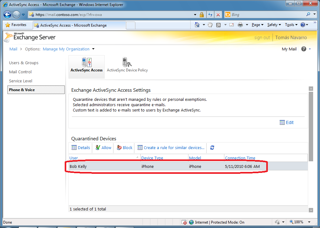 Outlook for iOS and Android & Exchanges Allow/Block/Quarantine List